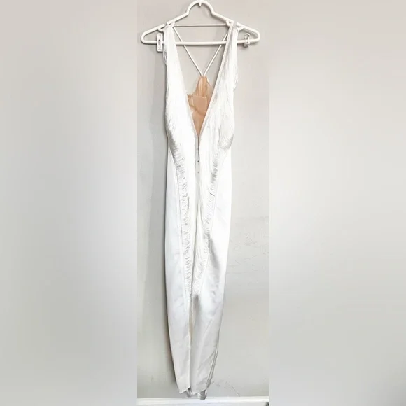 NWOT Cult Gaia Renata Draped Fringe Halter Gown Off White Bridal Wedding Size M - Picture 5 of 9